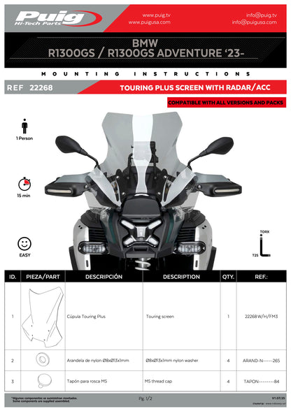 Puig Touring Plus Windscreen BMW R1300GS 2023-2025 - Adventure Parts