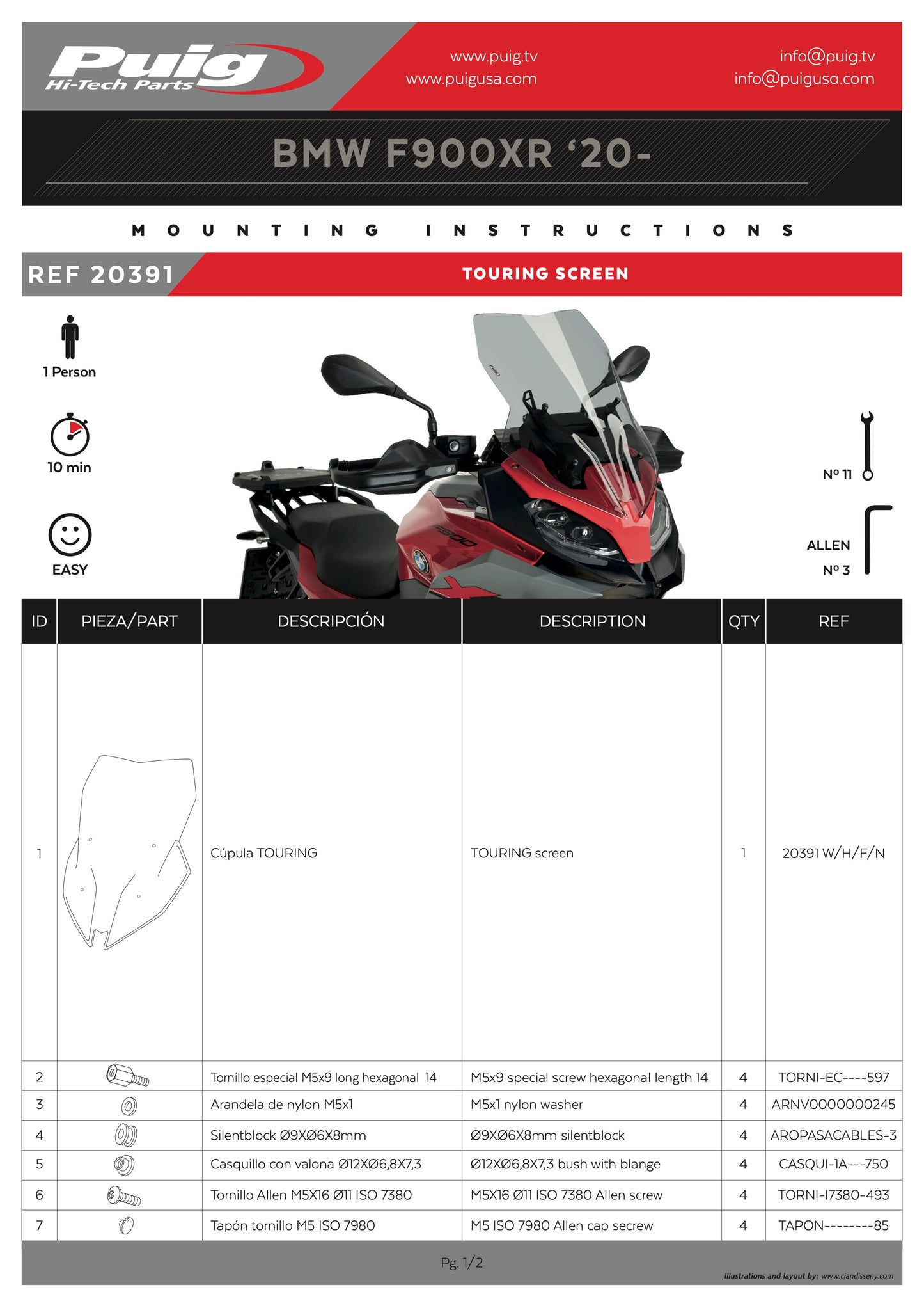 Puig Touring Windscreen BMW F900XR 2020-2025