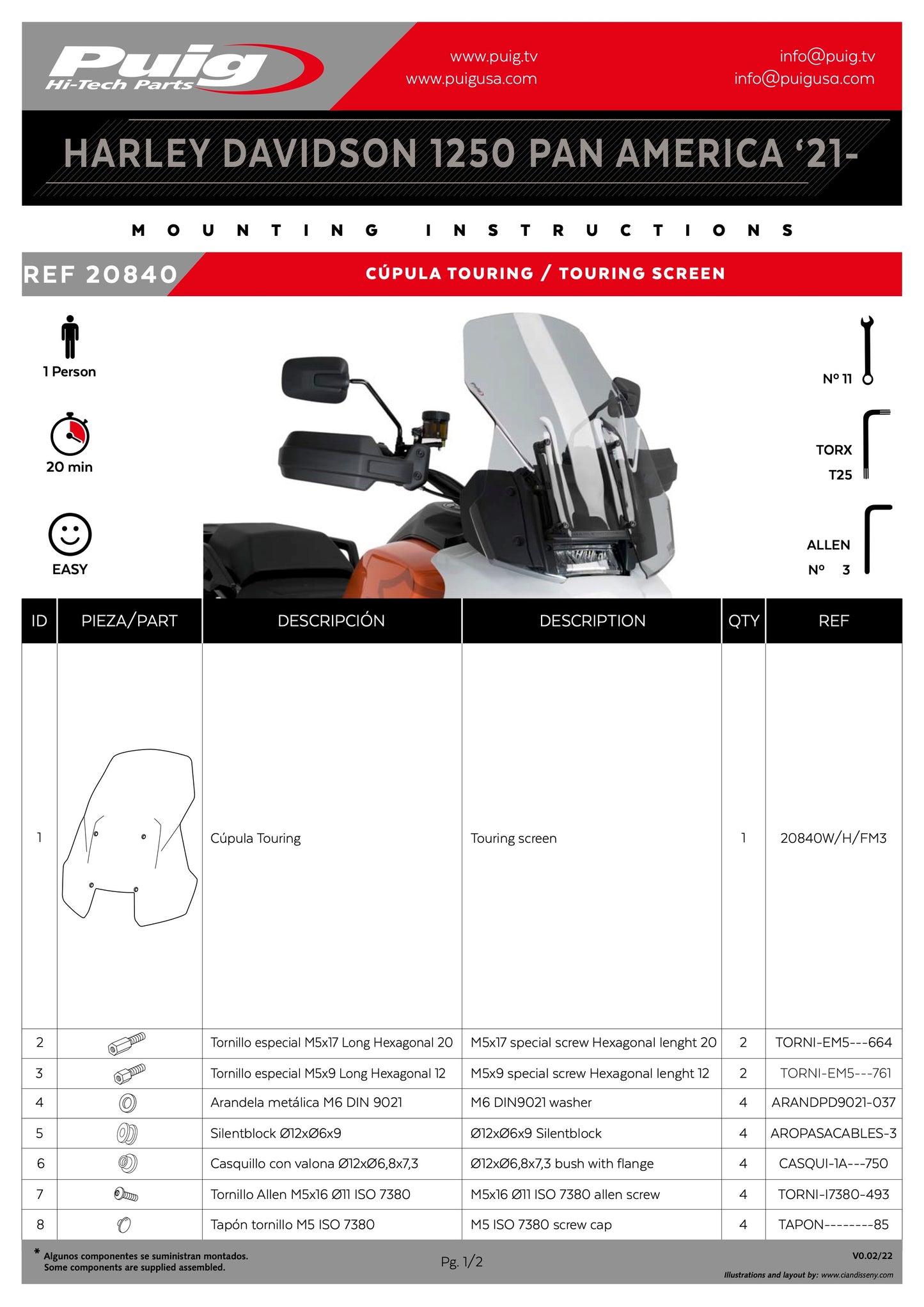 Puig Touring Windscreen Harley Davidson Pan America RA1250 2021-2024