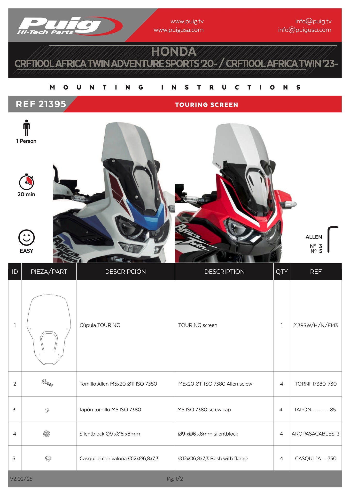 Puig Touring Screen Honda CRF1100L Africa Twin Adventure Sports 2024-2025