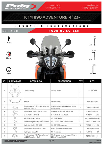 Puig Touring Windscreen KTM 790 890 Adventure 2023-2025