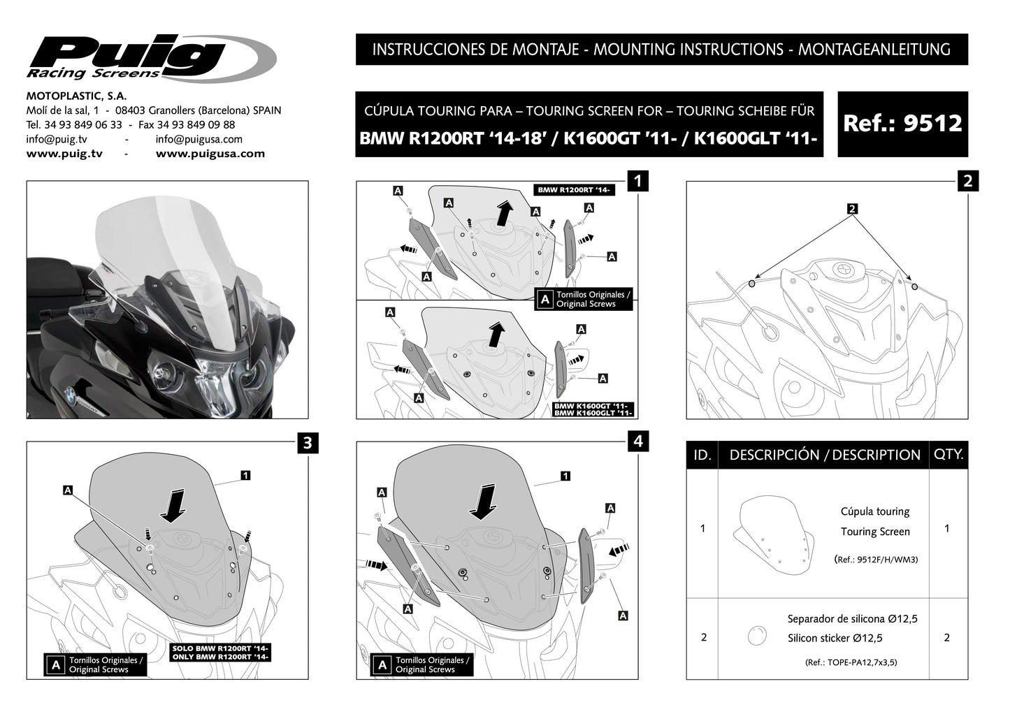 Puig Touring Windscreen BMW K 1600 B Bagger 2011-2025