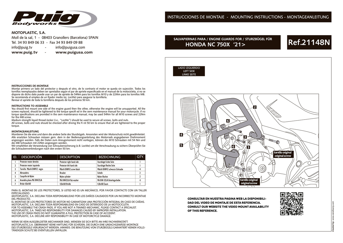 Puig Engine Guards HONDA NC750X 2021-2025