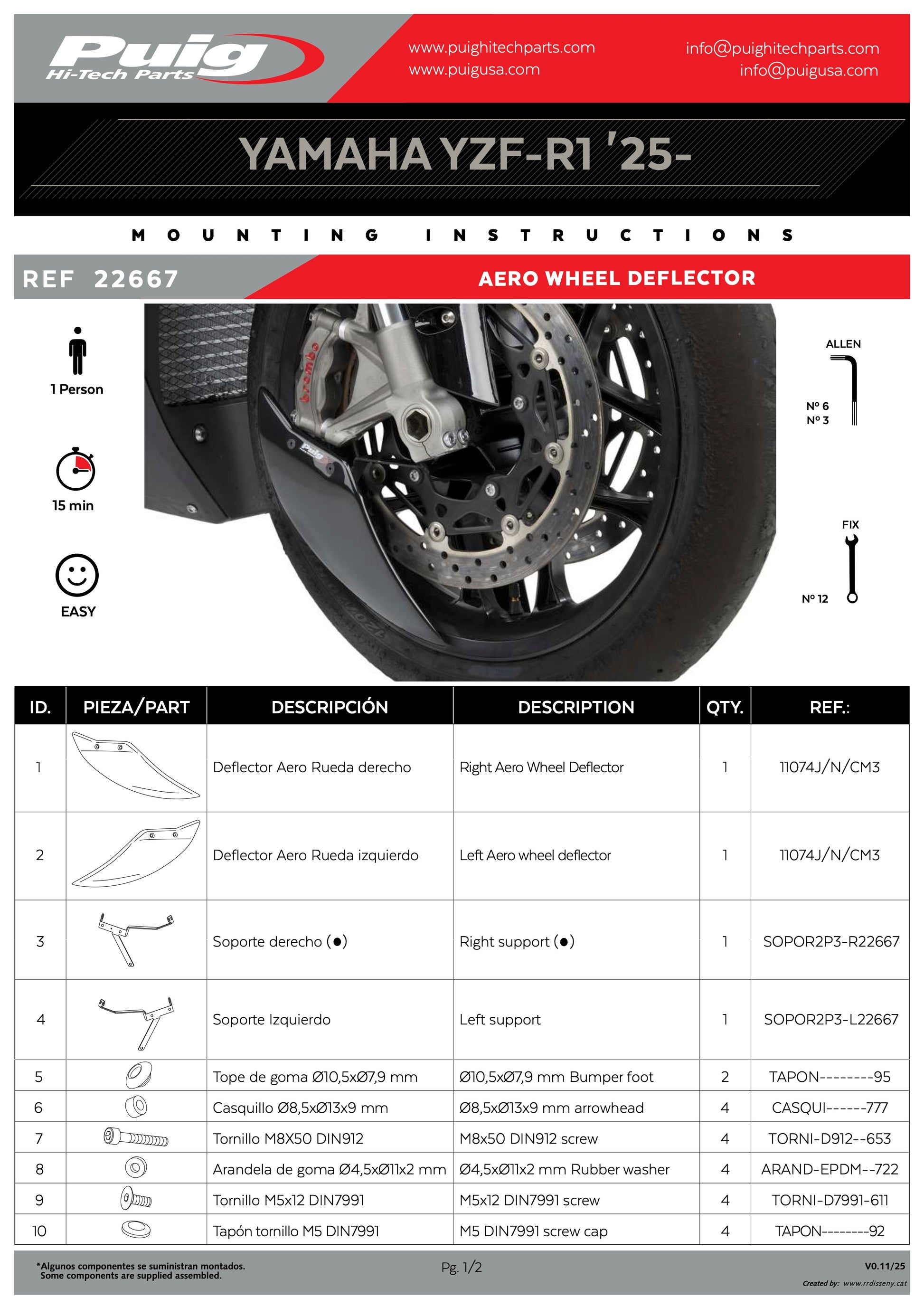 Puig Aero Wheel Deflector Yamaha YZF-R1 2025 - Adventure Parts