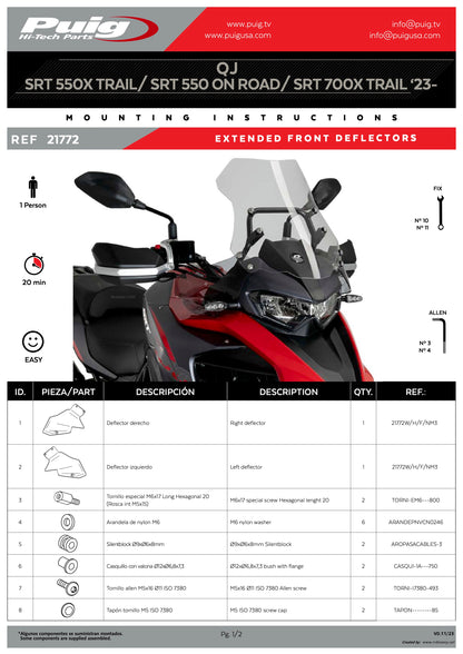 Puig Extended Front Deflectors QJ SRT 550 ON ROAD 2023-2025 - Adventure Parts