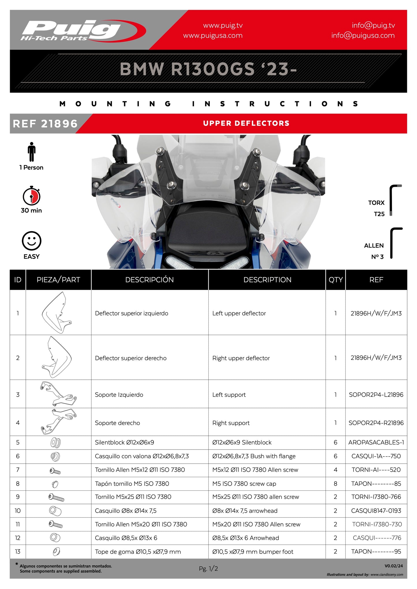 Puig Extended Front Deflectors BMW R1300GS 2023-2025