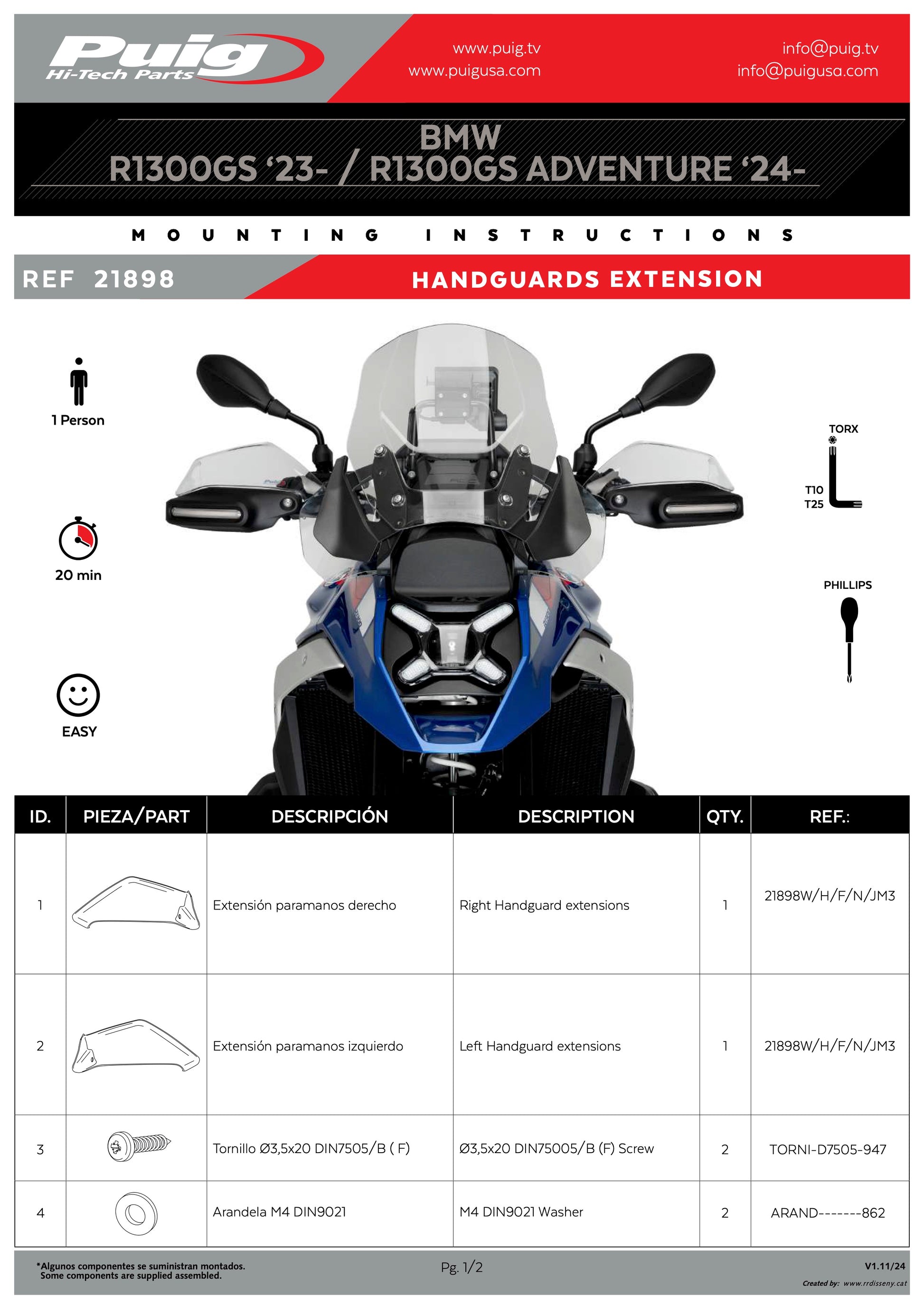Puig Handguards Extension BMW R1300GS 2023-2025 - Adventure Parts