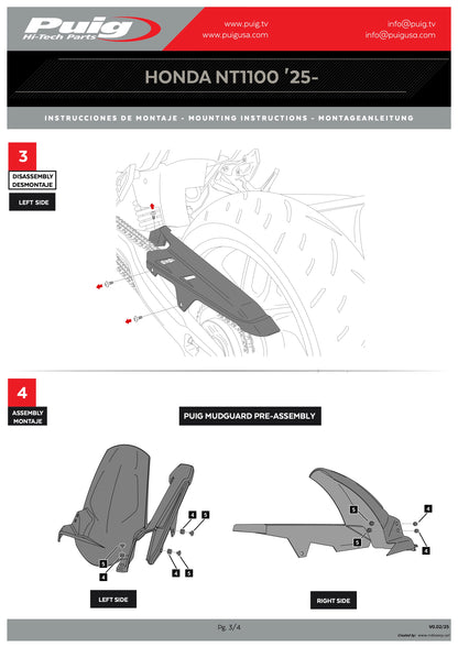 Puig Rear Fender Tire Hugger Honda NT1100 2025