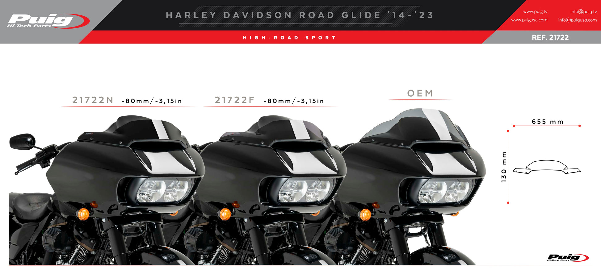 Puig High-Road Sport Windscreen Harley Davidson CVO Road Glide 2015-2024 - Adventure Parts
