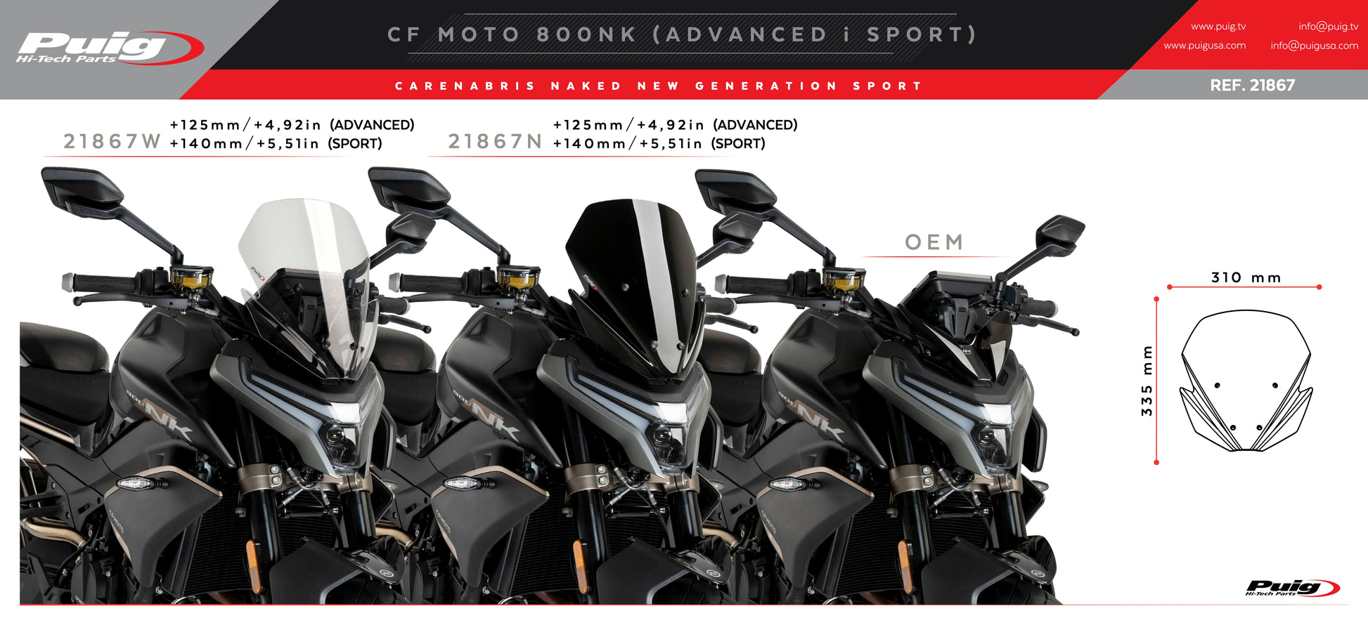 Puig New Generation Sport Windscreen CFMOTO 800NK Sport/Advanced 2023-2025 - Adventure Parts