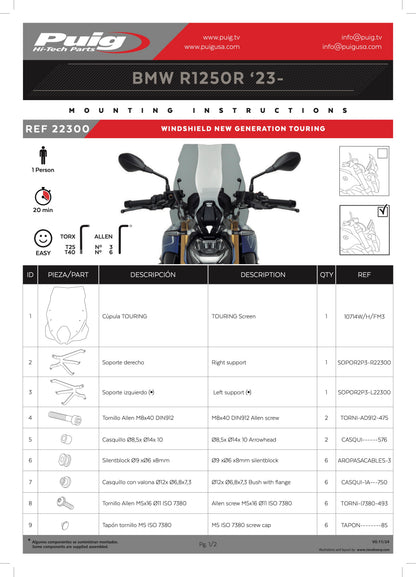 Puig New Generation Touring Windscreen BMW R1250R 2023-2025 - Adventure Parts