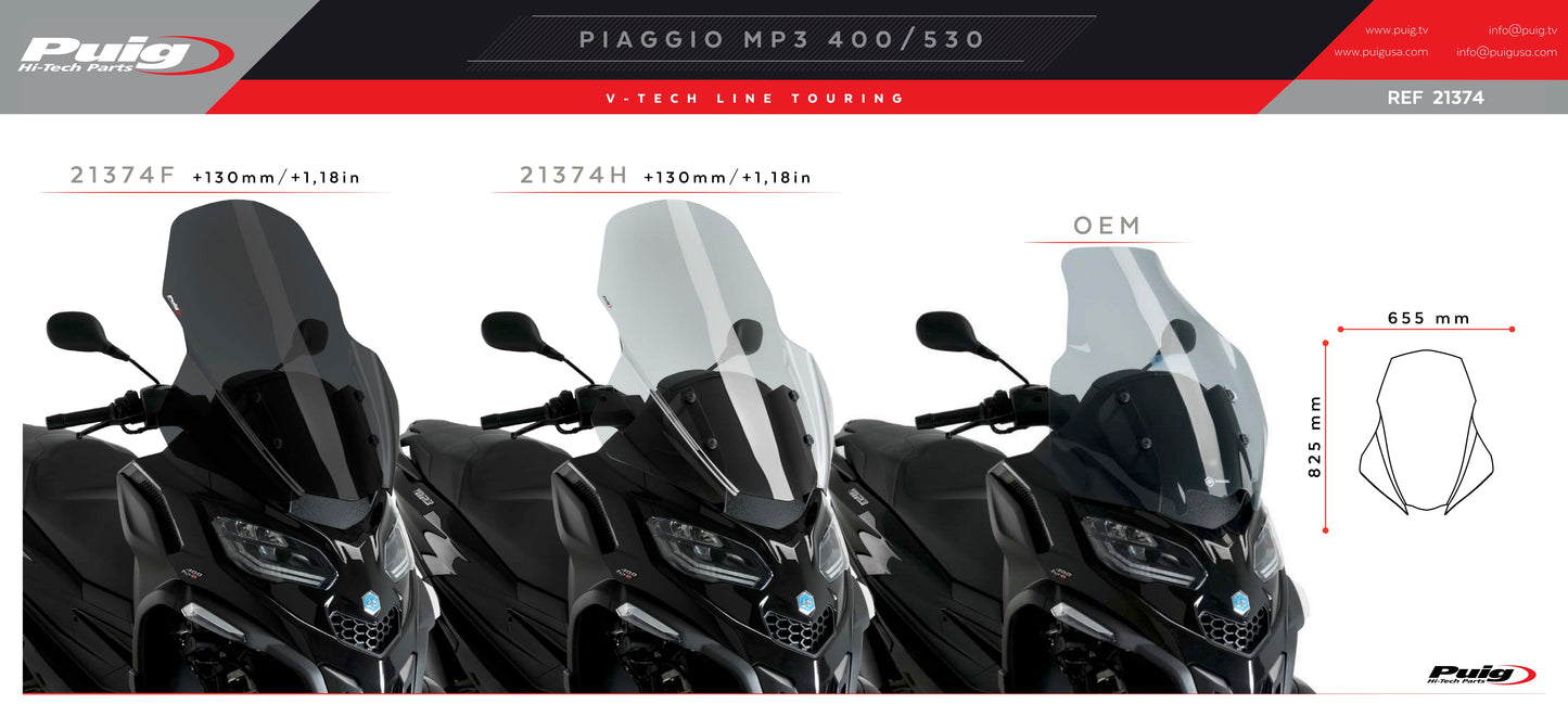 Puig Windshield V-Tech Line Touring Piaggio MP3 400 2022-2025