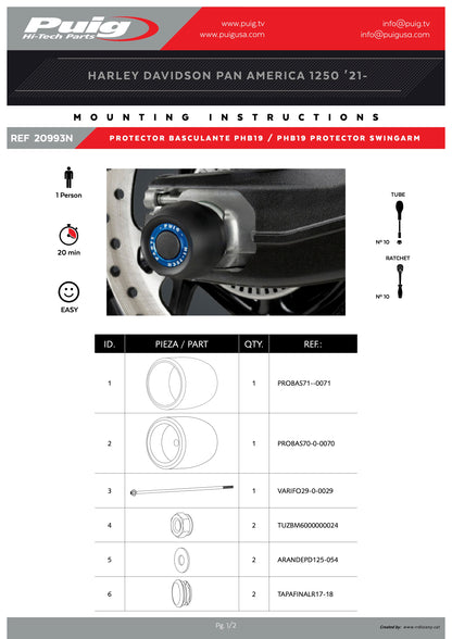 Puig PHB19 Swing Arm Protector HARLEY DAVIDSON PAN AMERICA RA1250 2021-2025