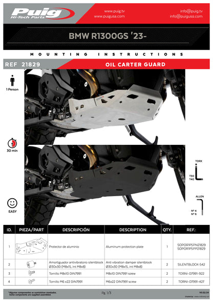Puig Oil-Carter Guard Adapters Skid Plate BMW R1300GS 2023-2025*