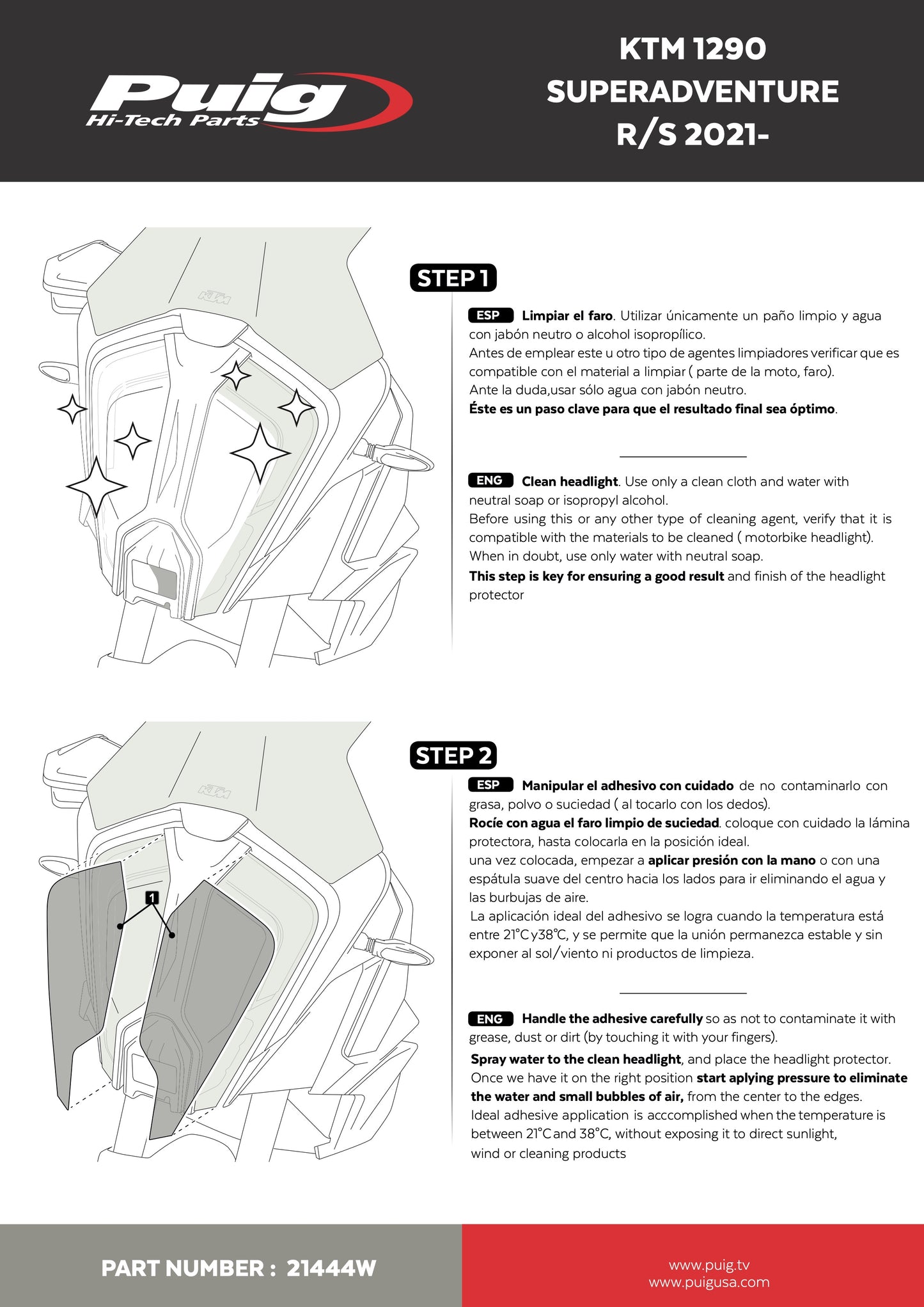 Puig Adhere Headlight Protector KTM 1290 Super Adventure R 2021-2025