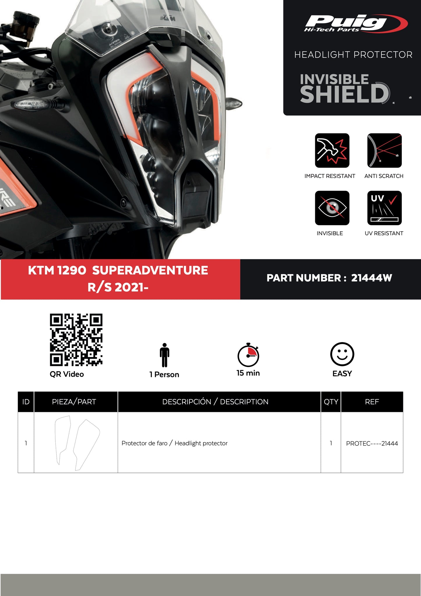 Puig Adhere Headlight Protector KTM 1290 Super Adventure R 2021-2025