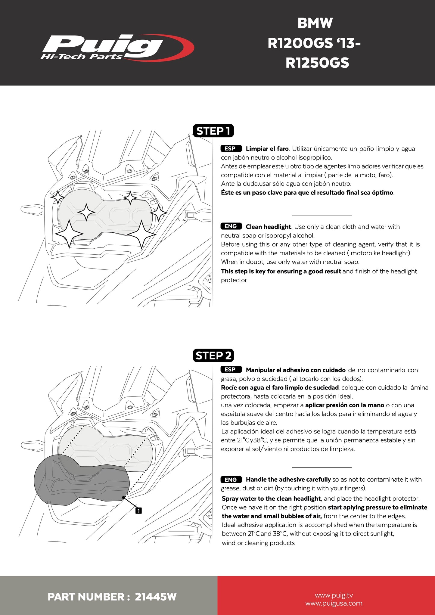 Puig Adhere Headlight Protector BMW R1250GS 2018-2023