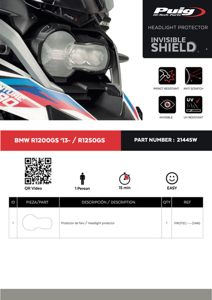 Puig Adhere Headlight Protector BMW R1250GS 2018-2023