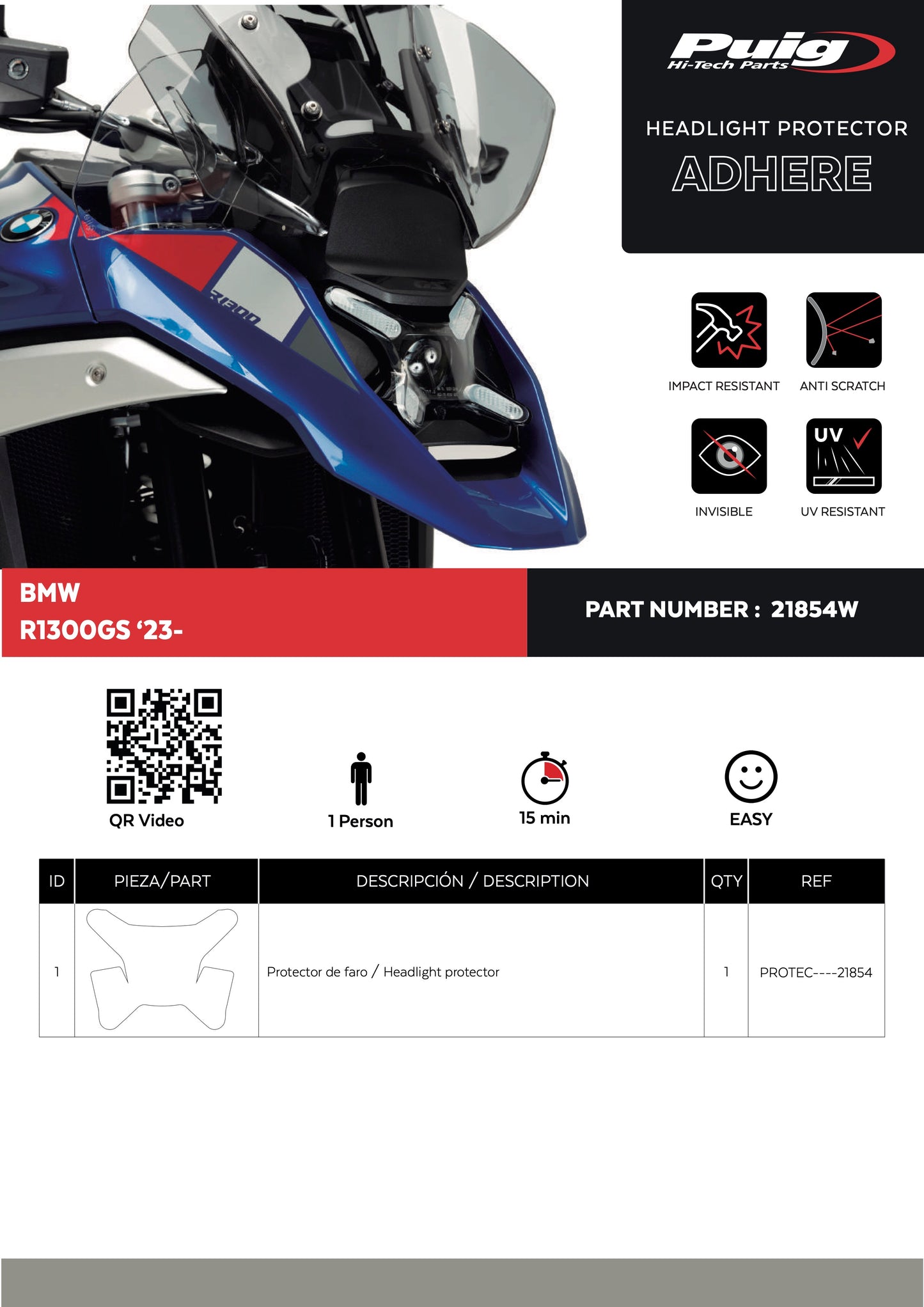Puig Adhere Headlight Protector BMW R1300GS 2023-2025