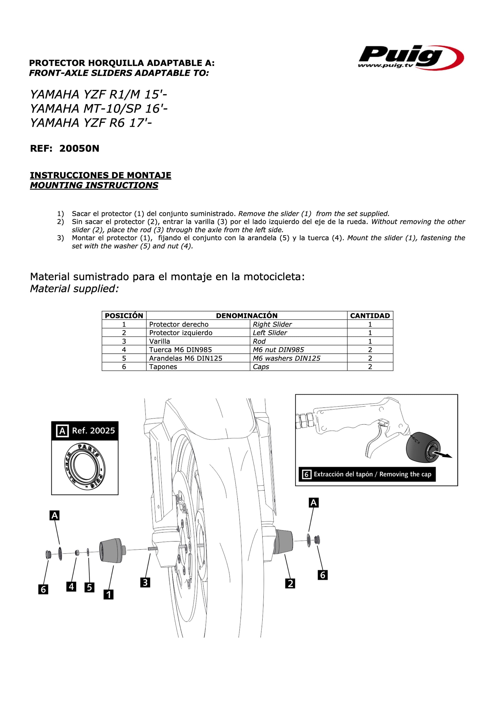 Puig PHB19 Front Fork Protector Yamaha YZF-R1 2015-2026 - Adventure Parts