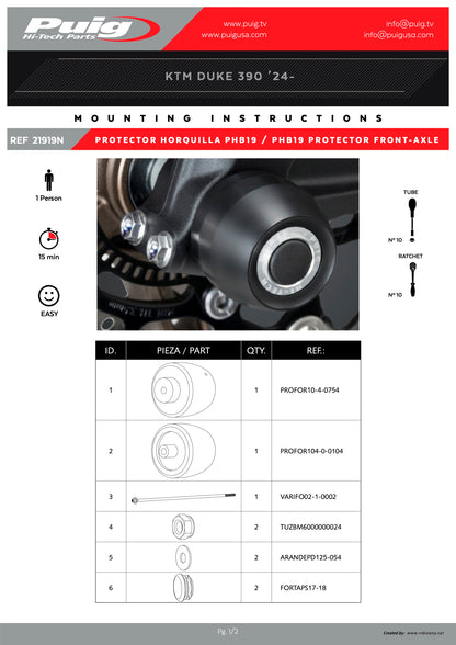 Puig PHB19 Front Fork Protector KTM 125 DUKE 2024-2025