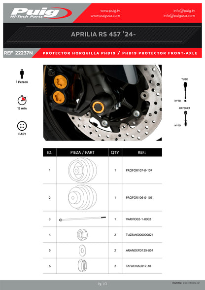 Puig PHB19 Front Fork Protector Aprilia RS 457 2024-2025