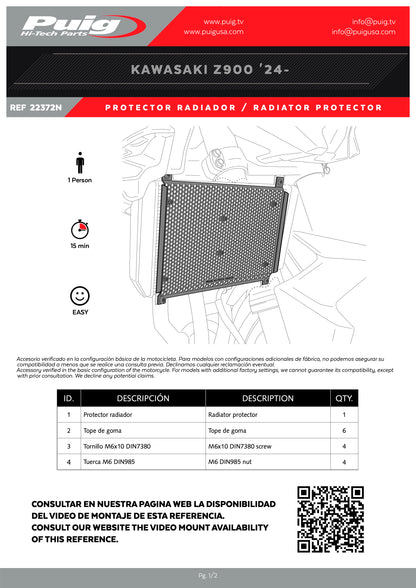Puig Radiator Protector Kawasaki Z900/SE 2017-2025