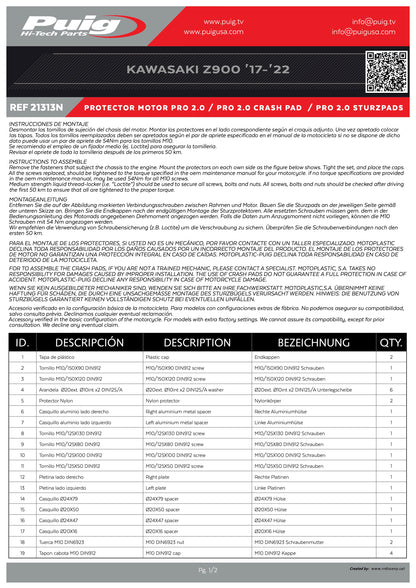 Puig Frame Sliders Spares Kawasaki Z900 2025 - Adventure Parts