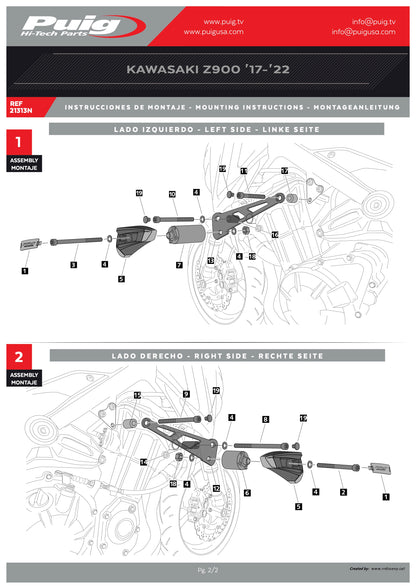 Puig Frame Sliders Spares Kawasaki Z900 2025 - Adventure Parts