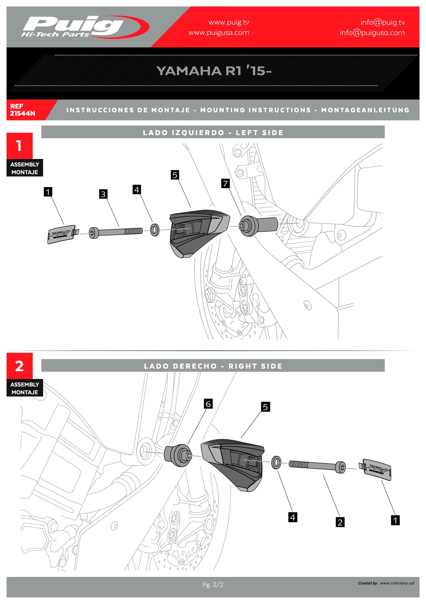 Puig Pro 2.0 Frame Sliders Yamaha YZF-R1 2015-2026 - Adventure Parts
