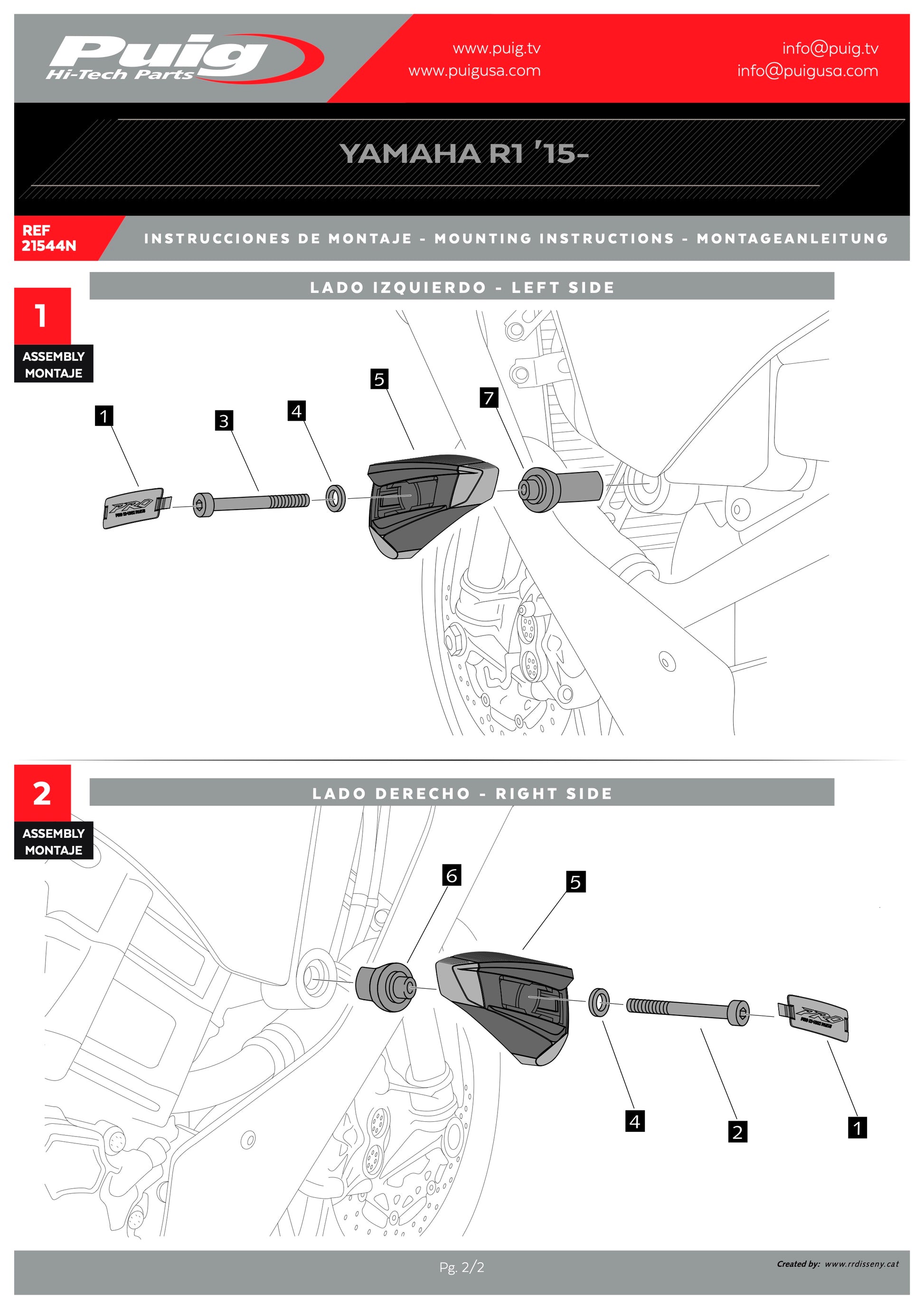 Puig Pro 2.0 Frame Sliders Yamaha YZF-R1 2015-2026 - Adventure Parts