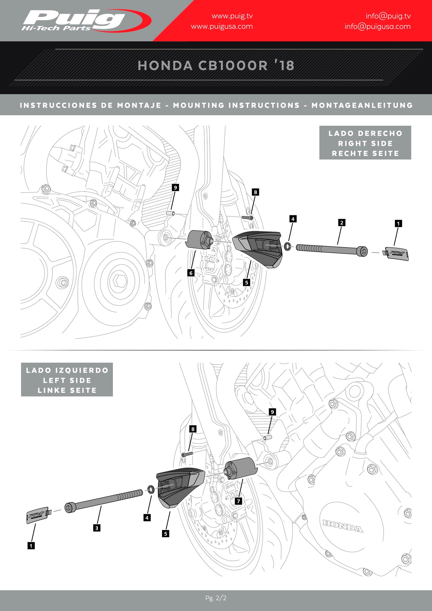 Puig Frame Sliders Pro 2.0 HONDA CB1000R 2018-2025