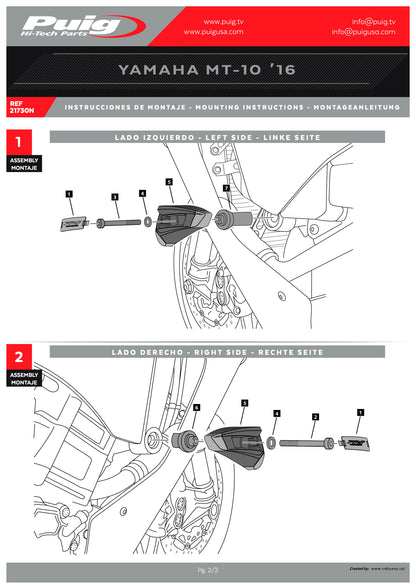 Puig Pro 2.0 Frame Sliders YAMAHA MT-10 2017-2025