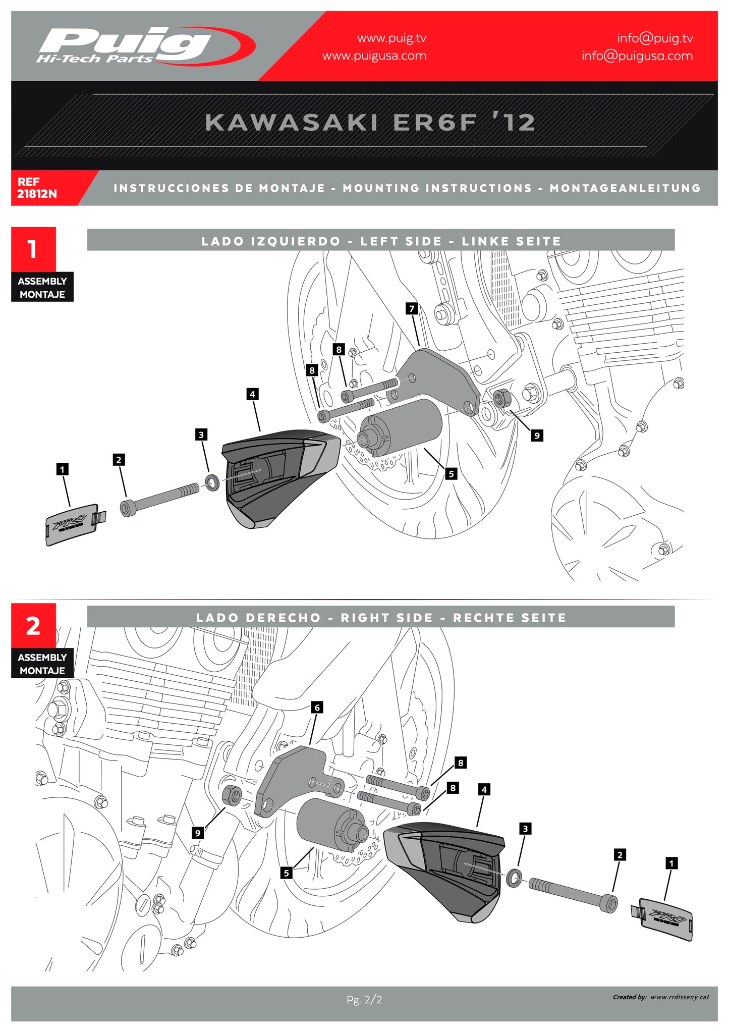 Puig Pro 2.0 Frame Sliders KAWASAKI Ninja 650R 2012-2016