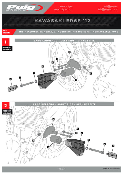 Puig Pro 2.0 Frame Sliders KAWASAKI Ninja 650R 2012-2016