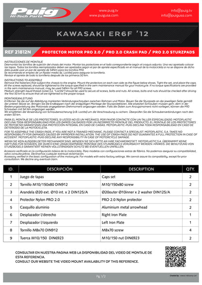 Puig Pro 2.0 Frame Sliders KAWASAKI Ninja 650R 2012-2016