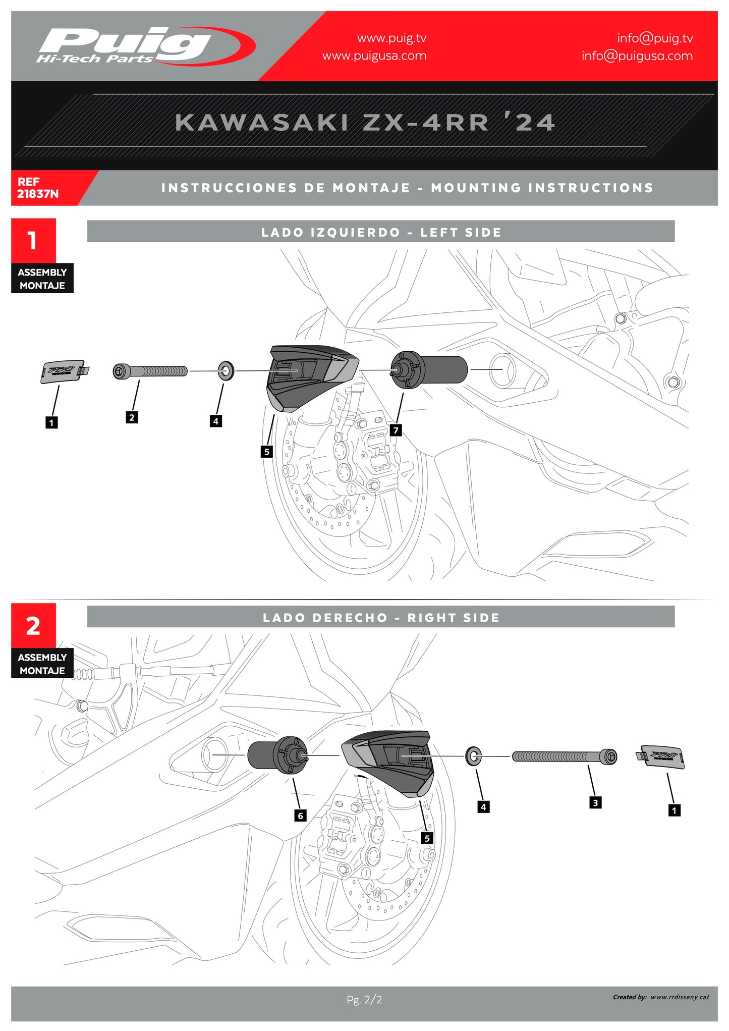 Puig Pro 2.0 Frame Sliders KAWASAKI ZX-4R NINJA 2024-2025 - Adventure Parts