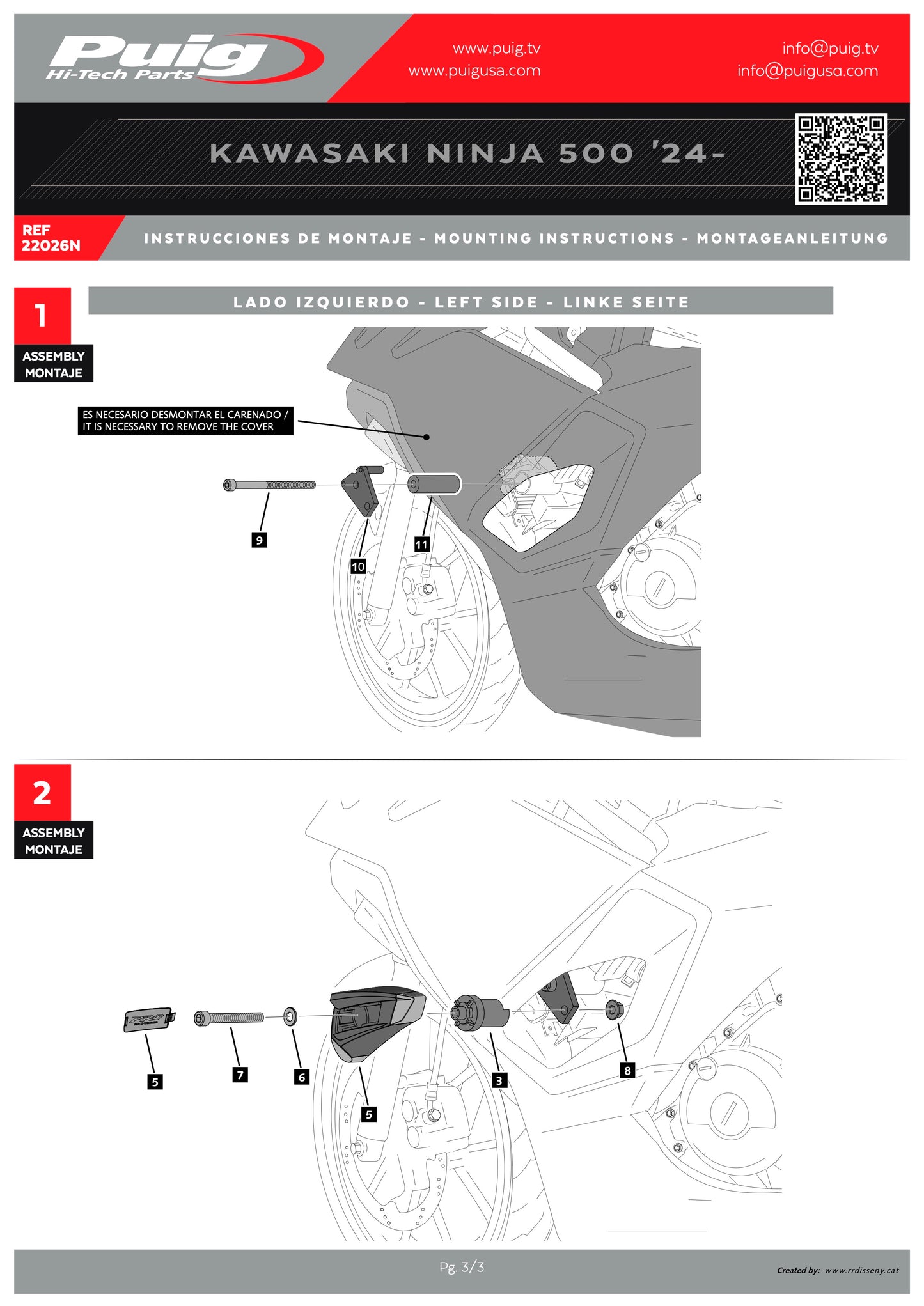 Puig Pro 2.0 Frame Sliders KAWASAKI NINJA 500 2024-2025