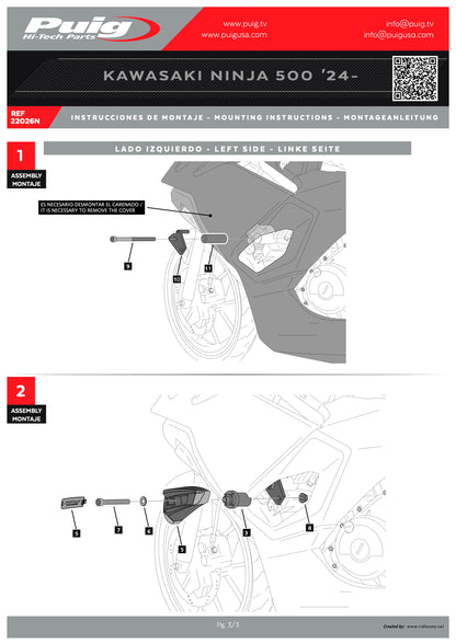 Puig Pro 2.0 Frame Sliders KAWASAKI NINJA 500 2024-2025