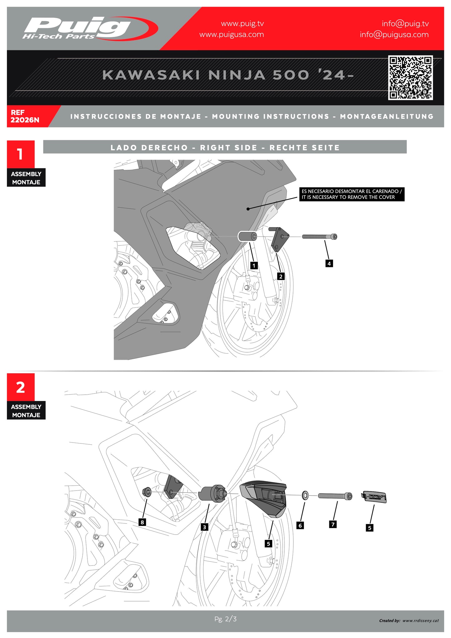 Puig Pro 2.0 Frame Sliders KAWASAKI NINJA 500 2024-2025