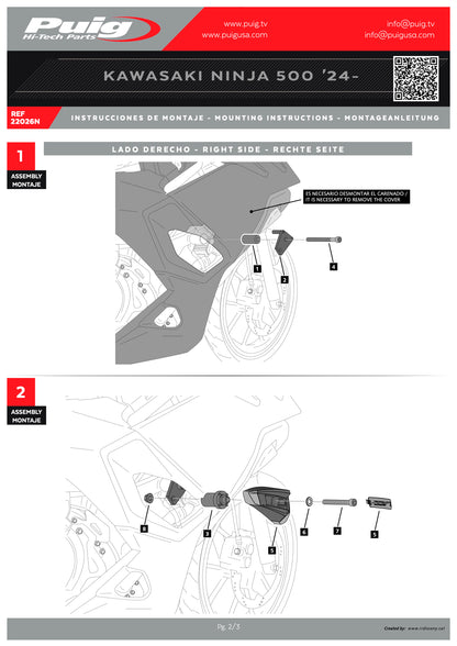 Puig Pro 2.0 Frame Sliders KAWASAKI NINJA 500 2024-2025
