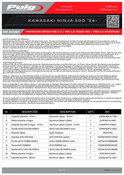 Puig Pro 2.0 Frame Sliders KAWASAKI NINJA 500 2024-2025