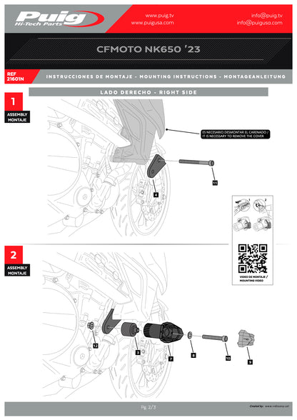 Puig R19 Frame Sliders CFMOTO 650 NK 2021-2025