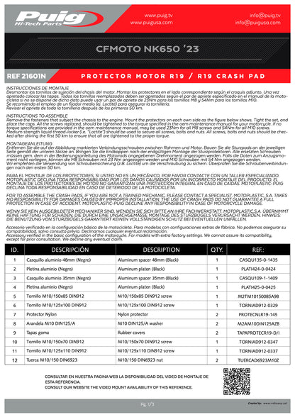 Puig R19 Frame Sliders CFMOTO 650 NK 2021-2025
