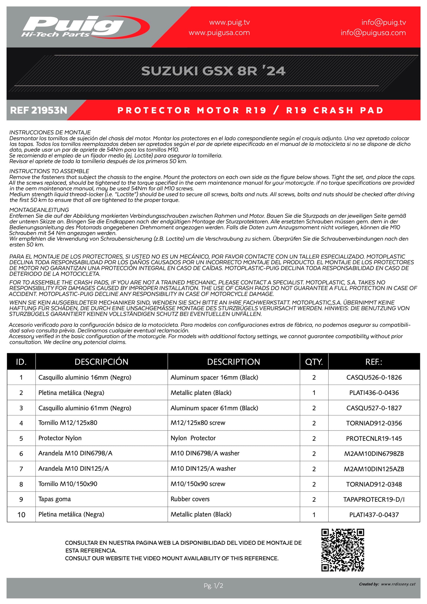 Puig Frame Sliders R19 SUZUKI GSX-8R 2024-2025