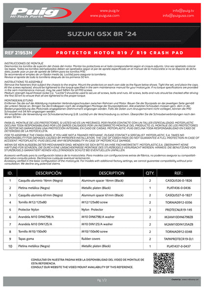 Puig Frame Sliders R19 SUZUKI GSX-8R 2024-2025