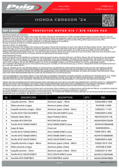 Puig R19 Frame Sliders HONDA CBR650R 2024-2025