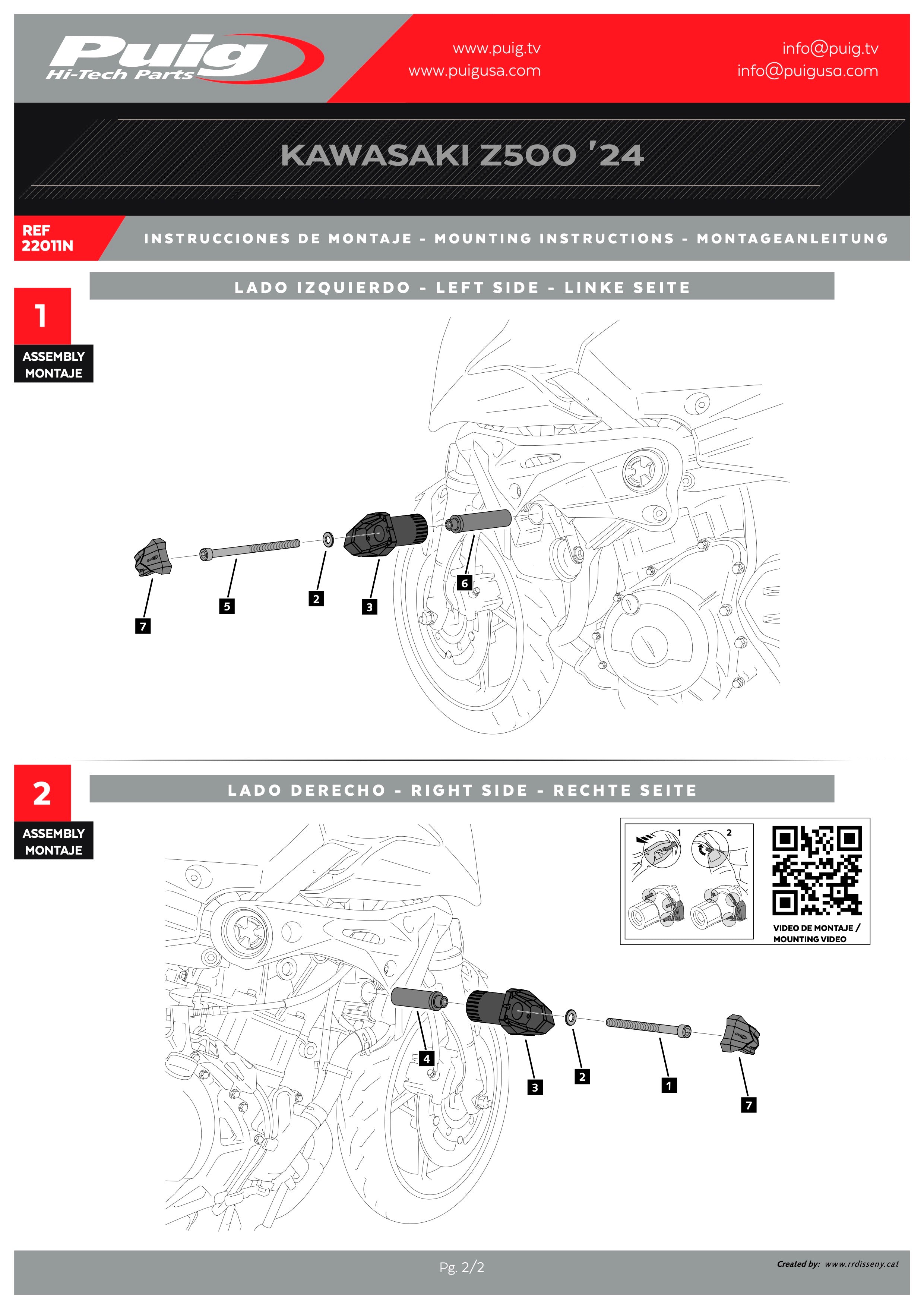 Puig R19 Frame Sliders KAWASAKI Z500 2024-2025