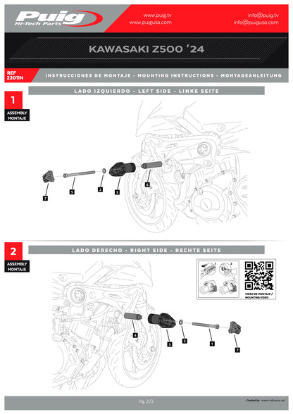 Puig R19 Frame Sliders KAWASAKI Z500 2024-2025