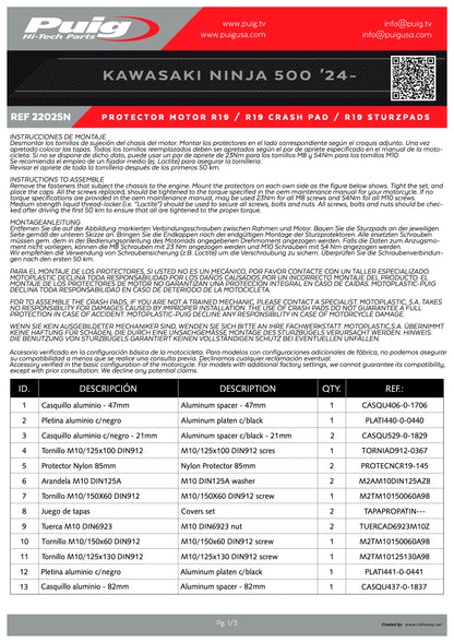 Puig R19 Frame Sliders KAWASAKI NINJA 500 2024-2025